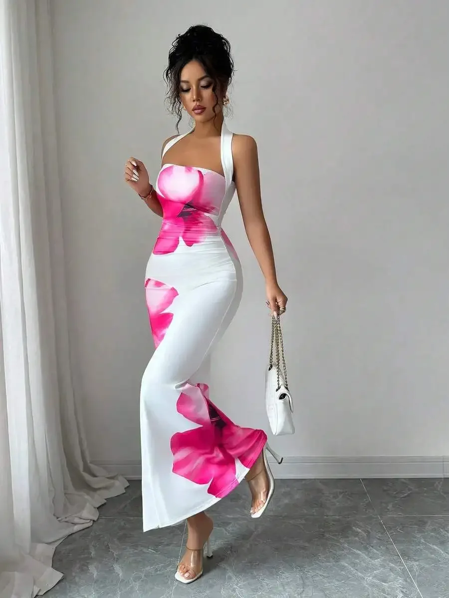Maxi Dress Halter - Elegant Sleeveless Halter Maxi Dress With
