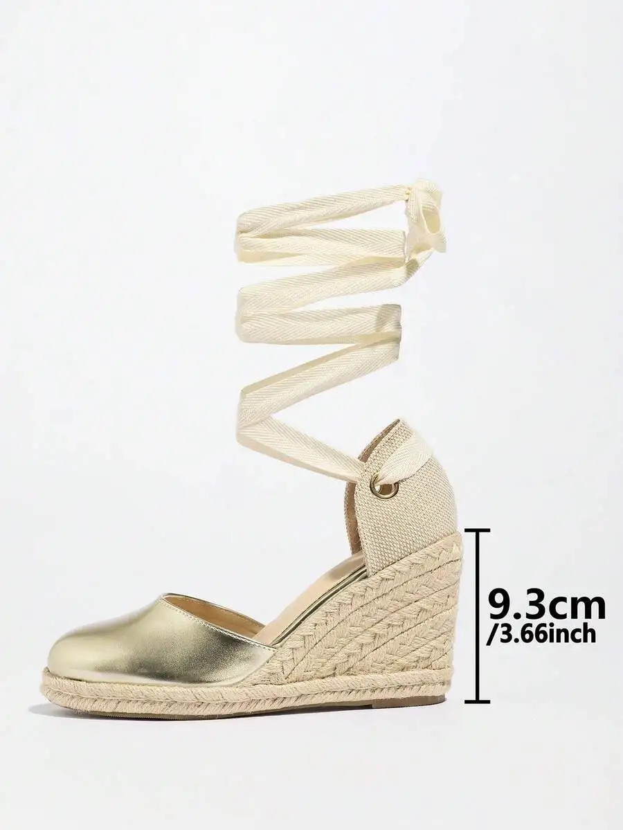 Wedge Espadrille Women - Womens Metallic Espadrille Wedge Sandals Lace-Up