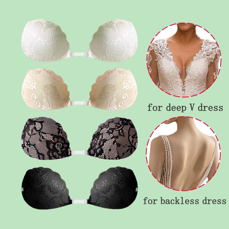 Bralette Triangle Set - Lace Invisible Bra Backless Sticky Push