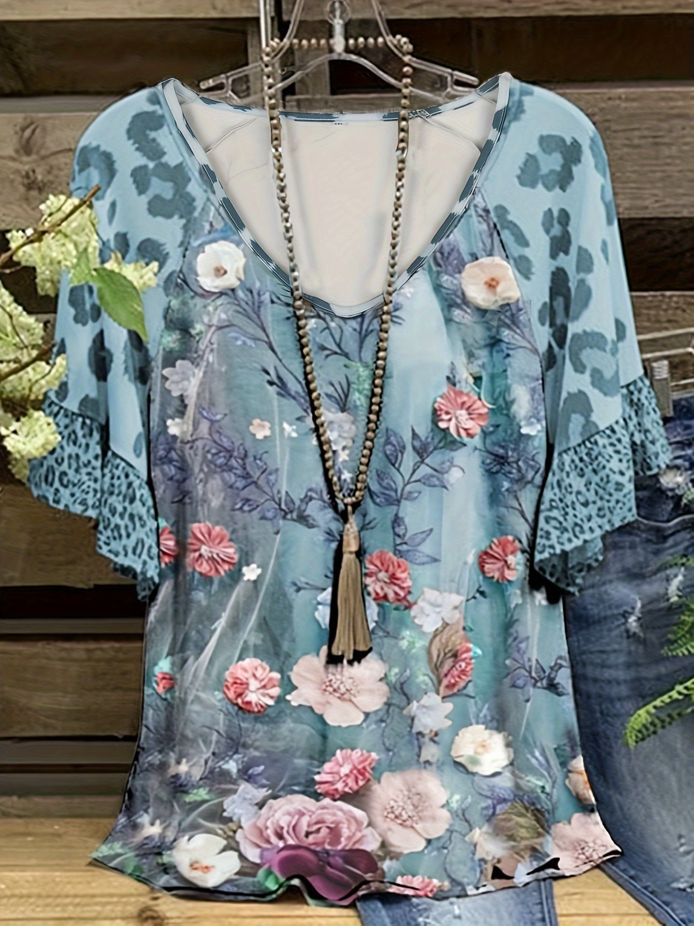 Romper Floral Print - Plus Size Floral Print T-Shirt Casual