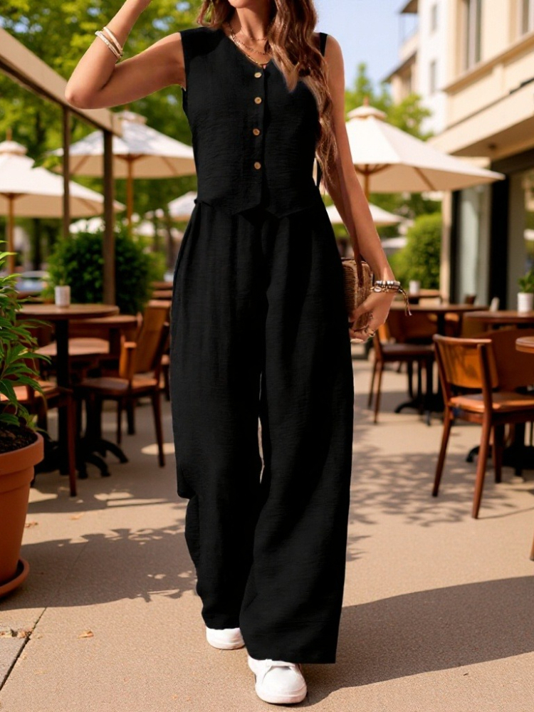 Linen Pant Wide - New Summer Cotton Linen Women V-Neck