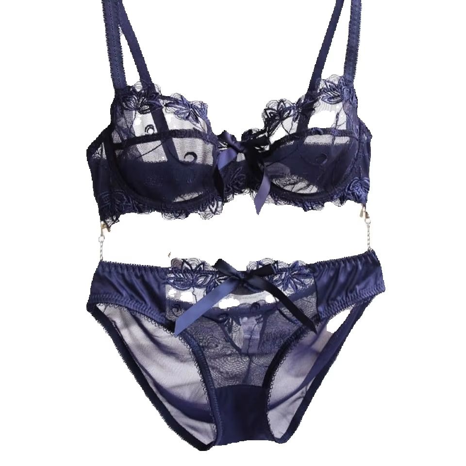 Bralette Triangle Set - Women Bra and Panty French Embroidery