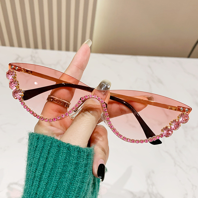Sunglasses Cat Eye - Luxury Brand Designer Rimless Diamond Cat