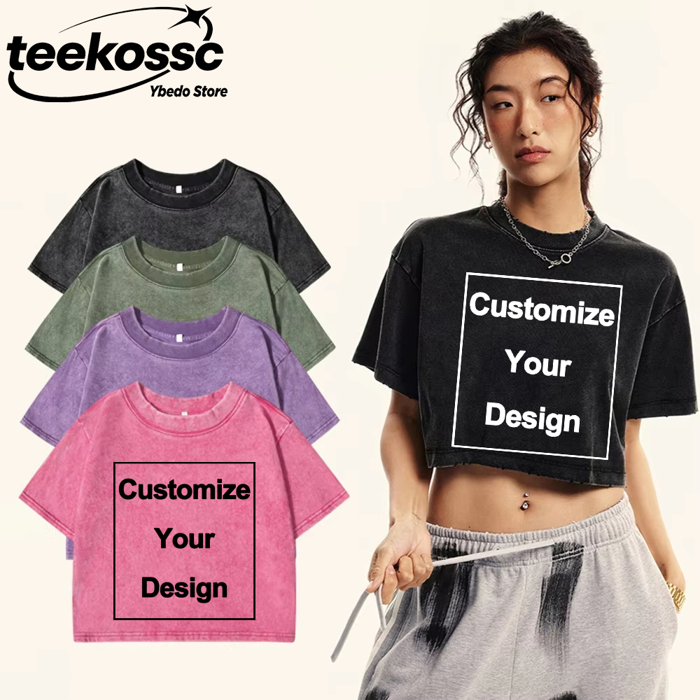 Crop Top Crochet - Y2k Custom Solid Washed T-Shirts Cotton