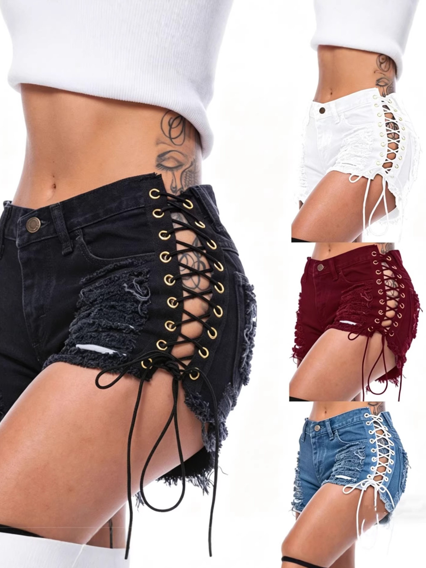 Cotton Denim Shorts Low Waist  - Shorts Denim Frayed reseña y precio