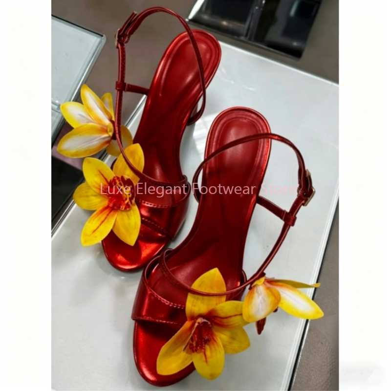 Red Flower Decor Back Strap Ho - Sandal Strappy Heeled reseña y precio