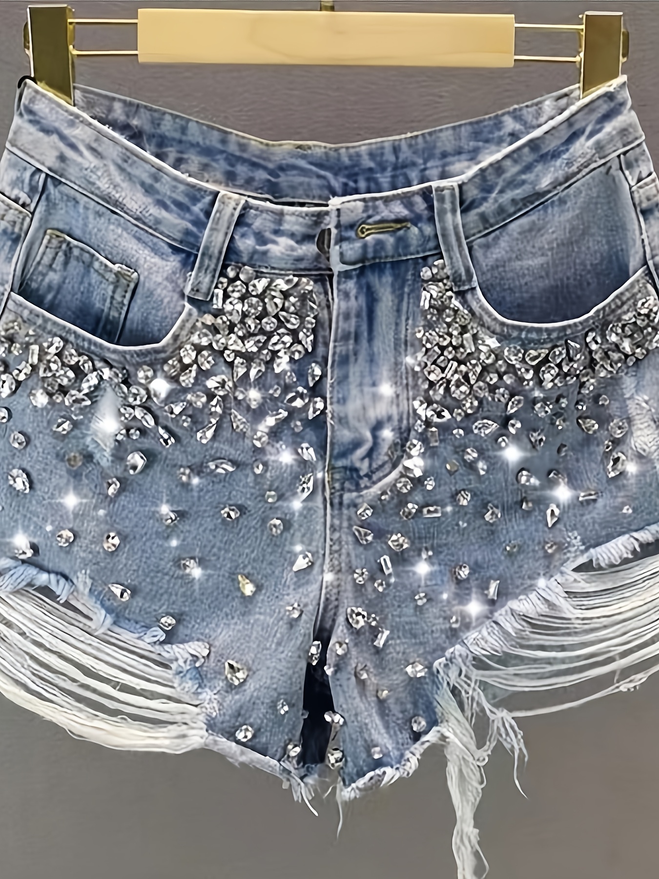 Hot girl style rhinestone ripp - Shorts Denim Frayed reseña y precio