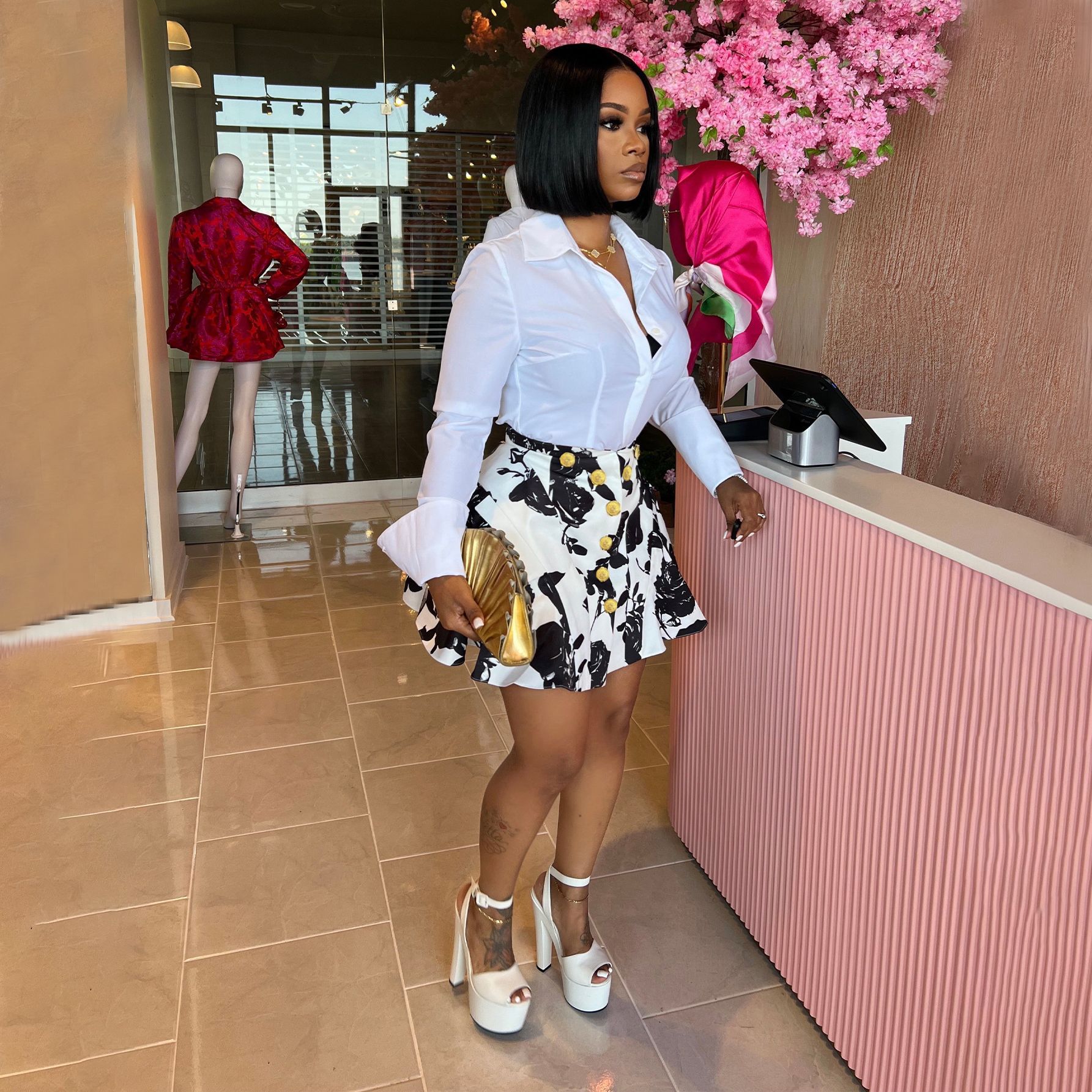 Two Piece Sets Women Skirt Set - Romper Floral Print reseña y precio