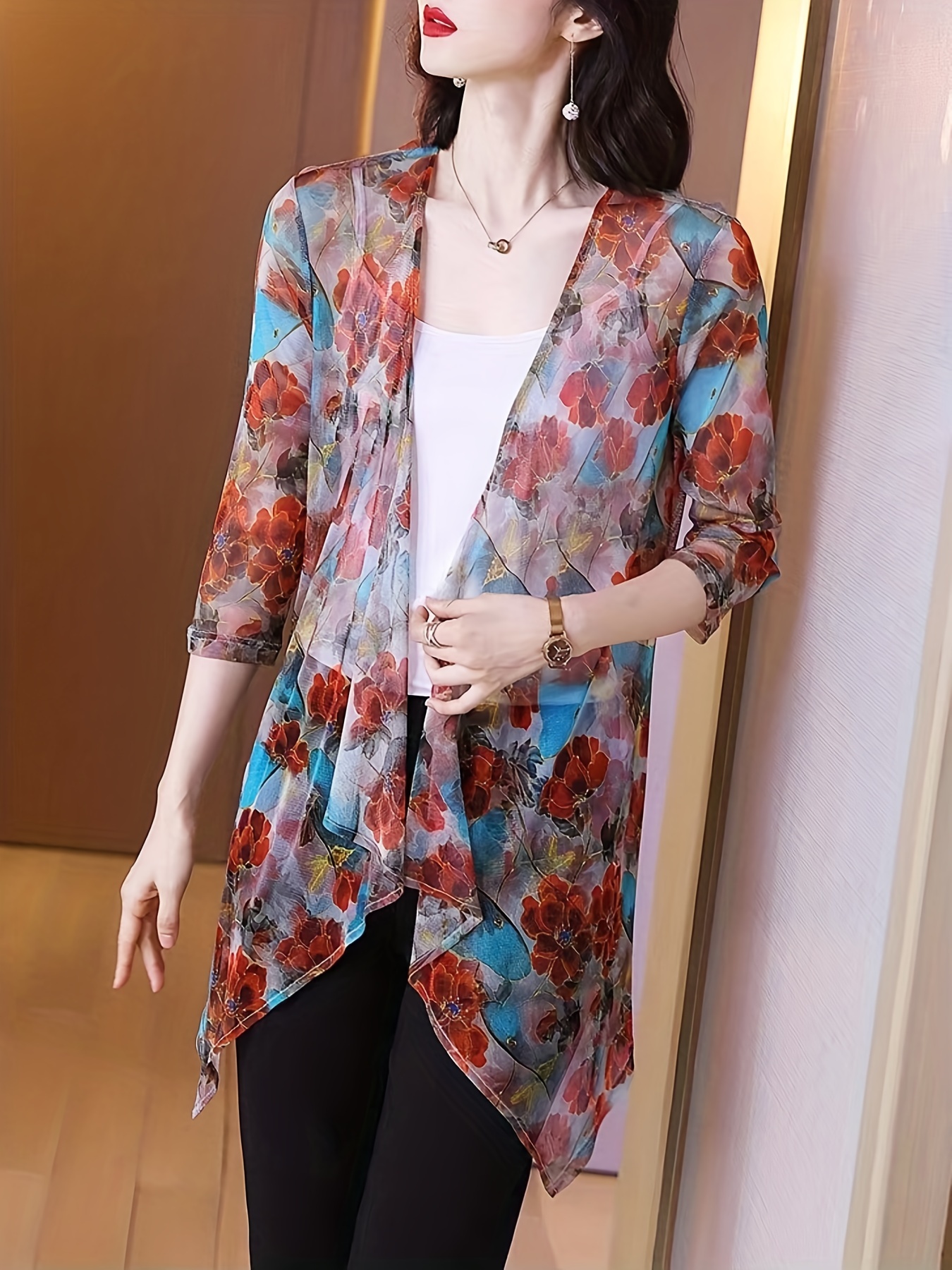 Women's Elegant Sheer Mesh Car - Kimono Sheer Floral reseña y precio