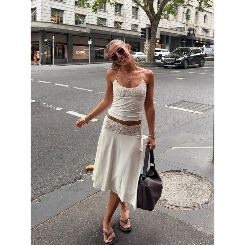 Sexy Lace Patchwork Sling Top  - Maxi Dress Halter reseña y precio