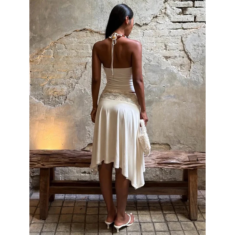 Sexy Lace Patchwork Sling Top  - Maxi Dress Halter reseña y precio