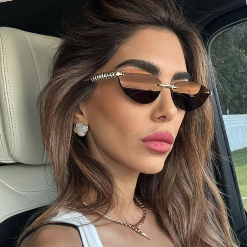 New Cat Eye Rivet Rimless Sung - Sunglasses Cat Eye reseña y precio
