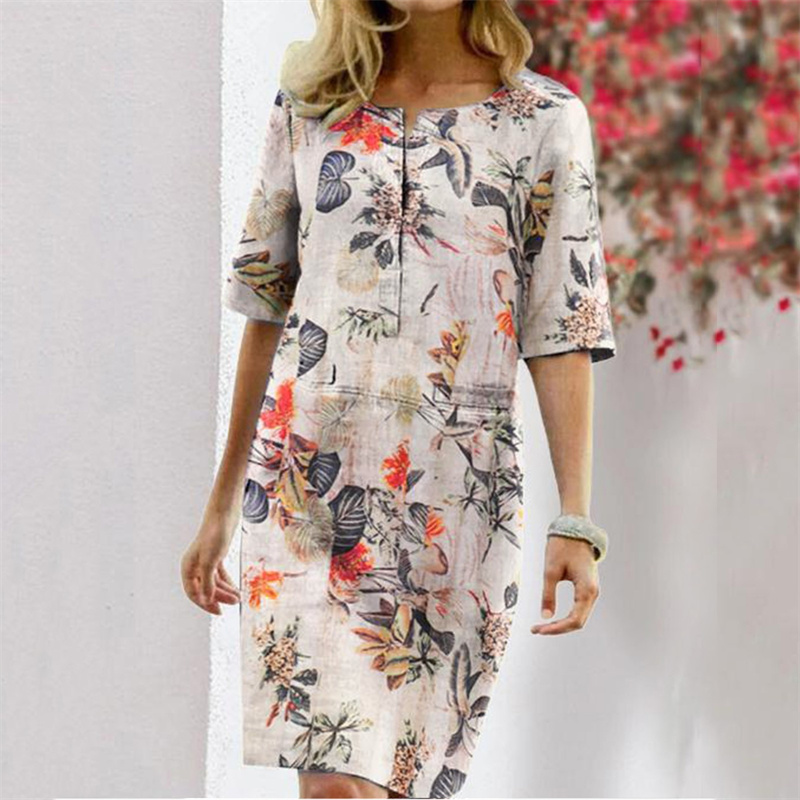 Summer Cotton Linen Printed Wo - Linen Dress Wrap reseña y precio