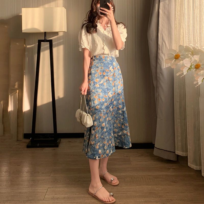 Women's Summer Two-Piece Set L - Midi Skirt Floral reseña y precio