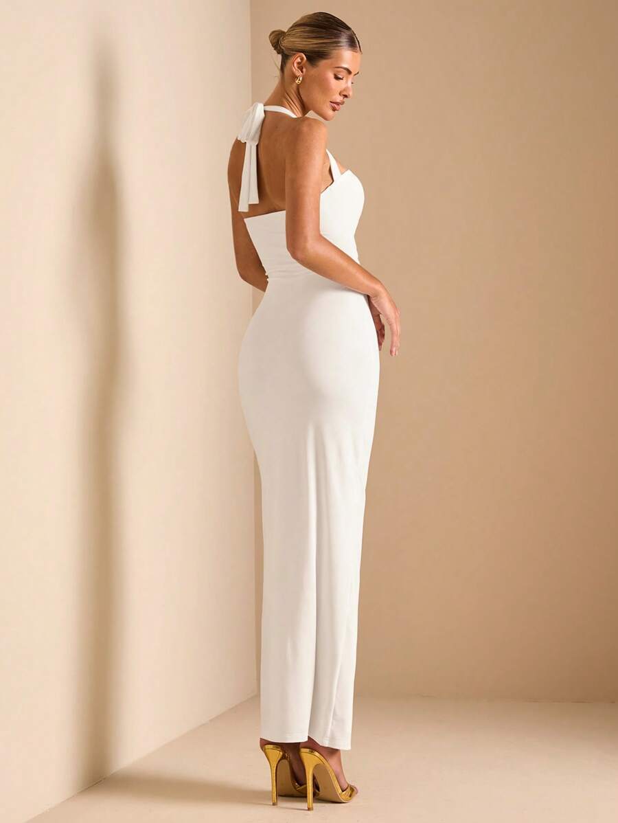 White Cut Out Halter Neck Fitt - Maxi Dress Halter reseña y precio