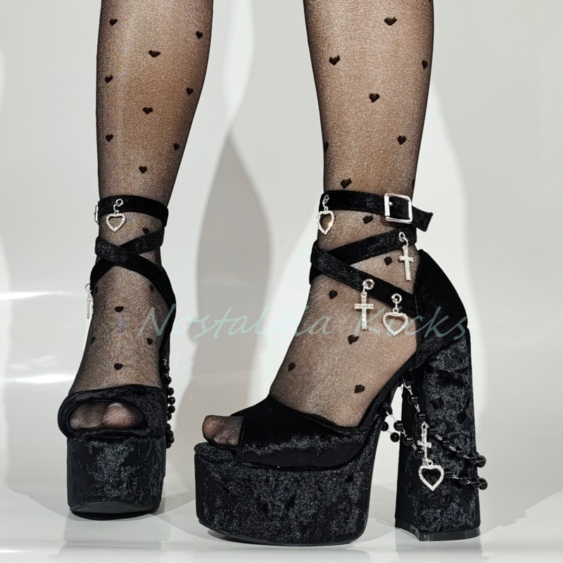 Gothic Black Velvet Platform H - Sandal Strappy Heeled reseña y precio