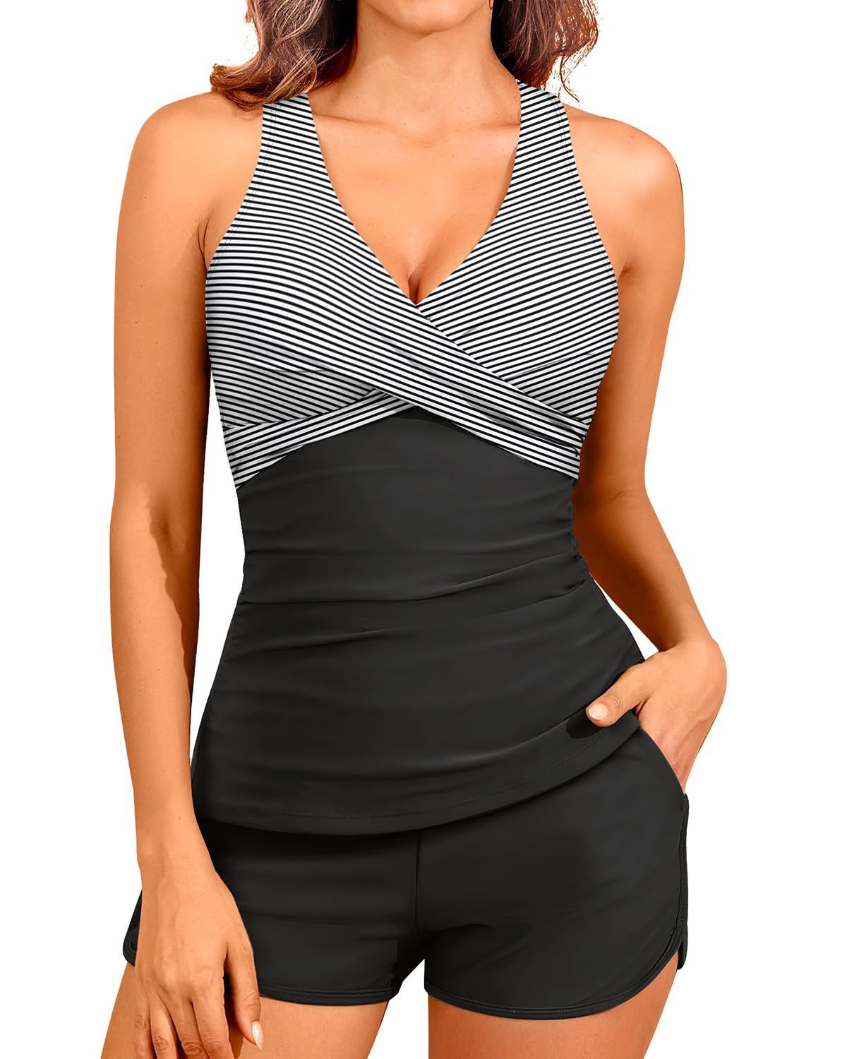 Woman Tankini With Shorts Slee - Swimsuit Bikini Ruched reseña y precio