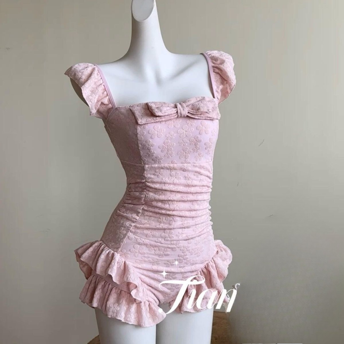 Swimsuit Women Pink Jacquard F - Swimsuit Bikini Ruched reseña y precio