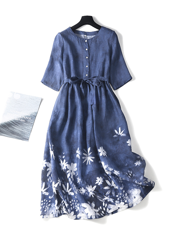 Floral Print Hemp Dress plus S - Linen Dress Wrap reseña y precio