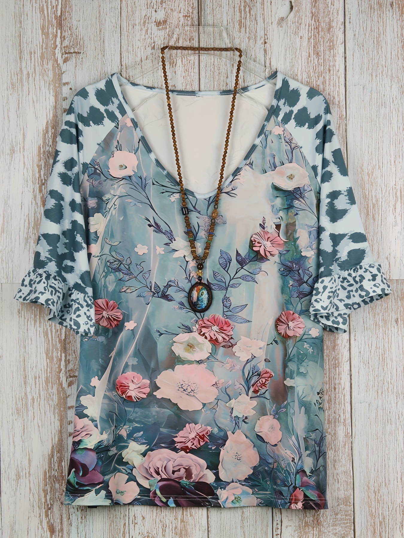 Plus Size Floral Print T-Shirt - Romper Floral Print reseña y precio