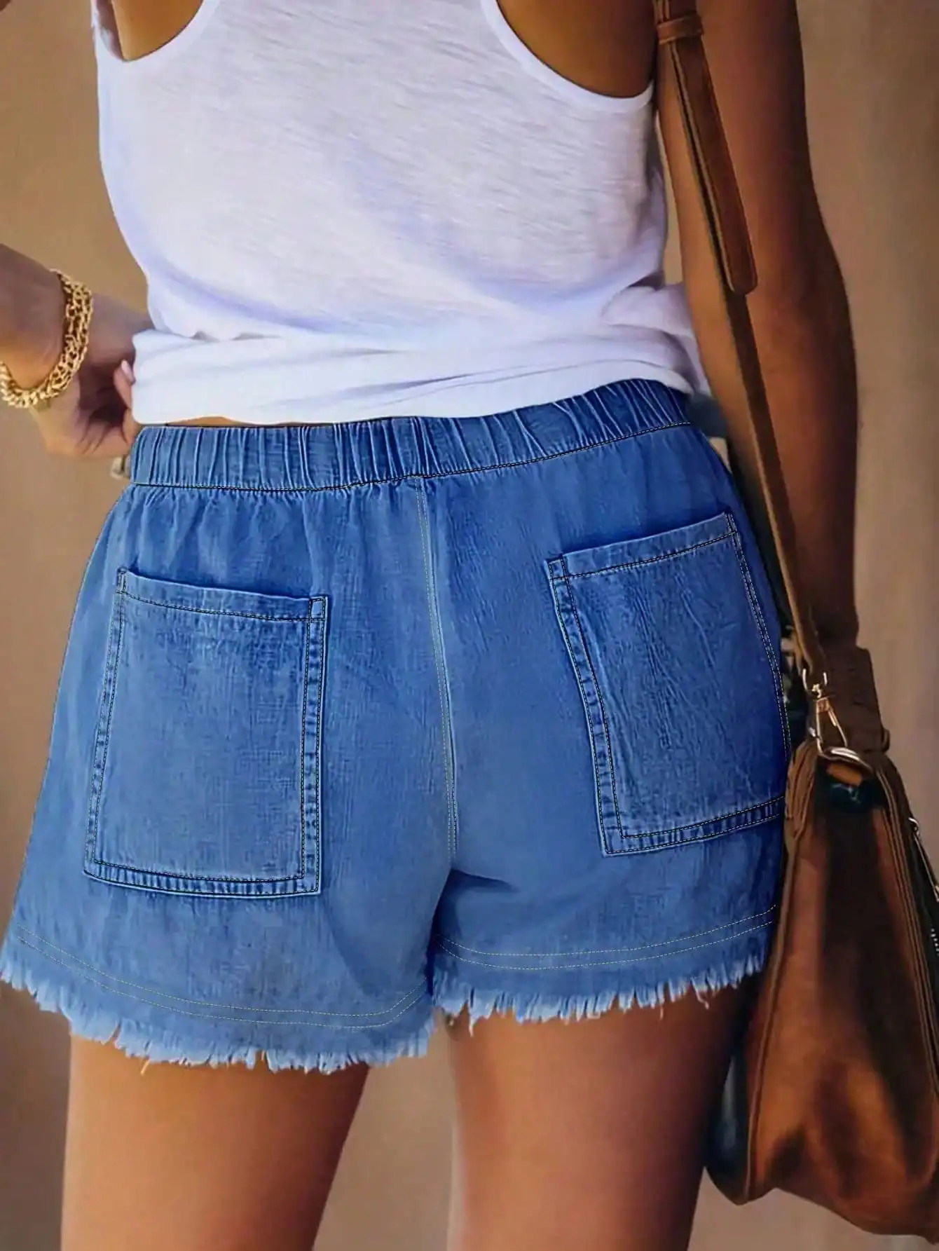 Women's Elastic Waist Frayed H - Shorts Denim Frayed reseña y precio
