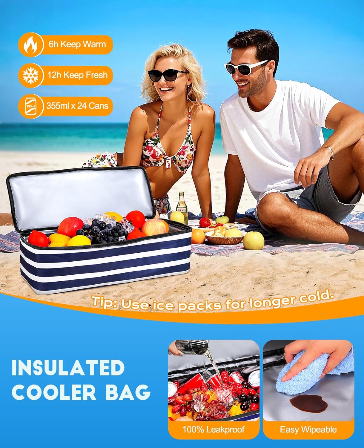 Beach Bag with Cooler, 49L Wat - Tote Bag Beach reseña y precio