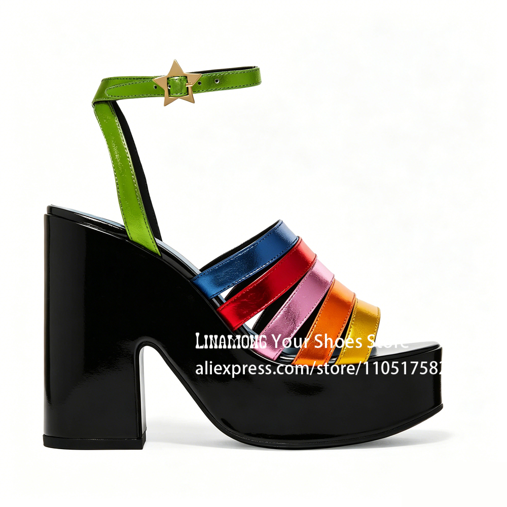Multicolor Strappy Chunky Heel - Sandal Strappy Heeled reseña y precio