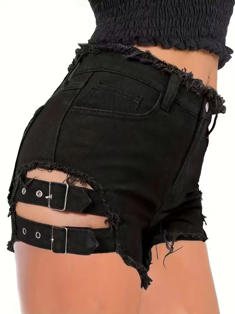 Women's Black Denim Shorts Low - Shorts Denim Frayed reseña y precio