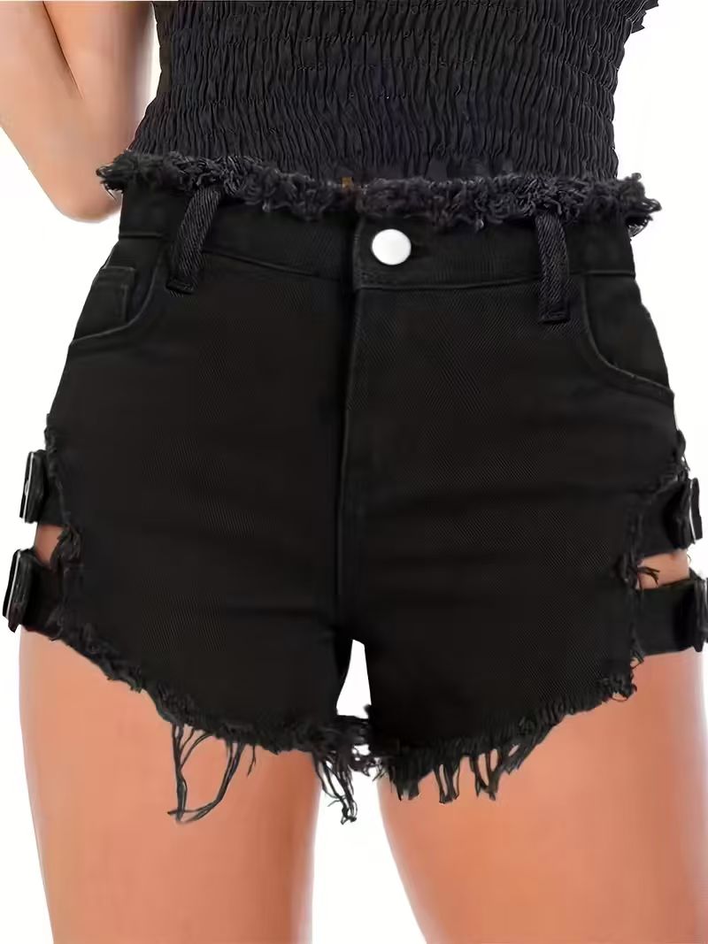 Women's Black Denim Shorts Low - Shorts Denim Frayed reseña y precio