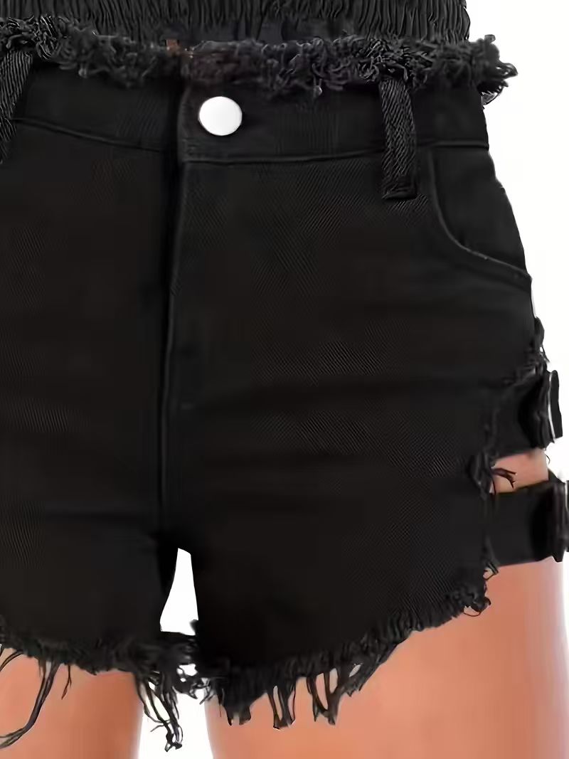 Women's Black Denim Shorts Low - Shorts Denim Frayed reseña y precio