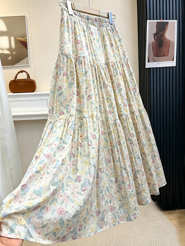 Summer Floral Print A-Line Mid - Midi Skirt Floral reseña y precio