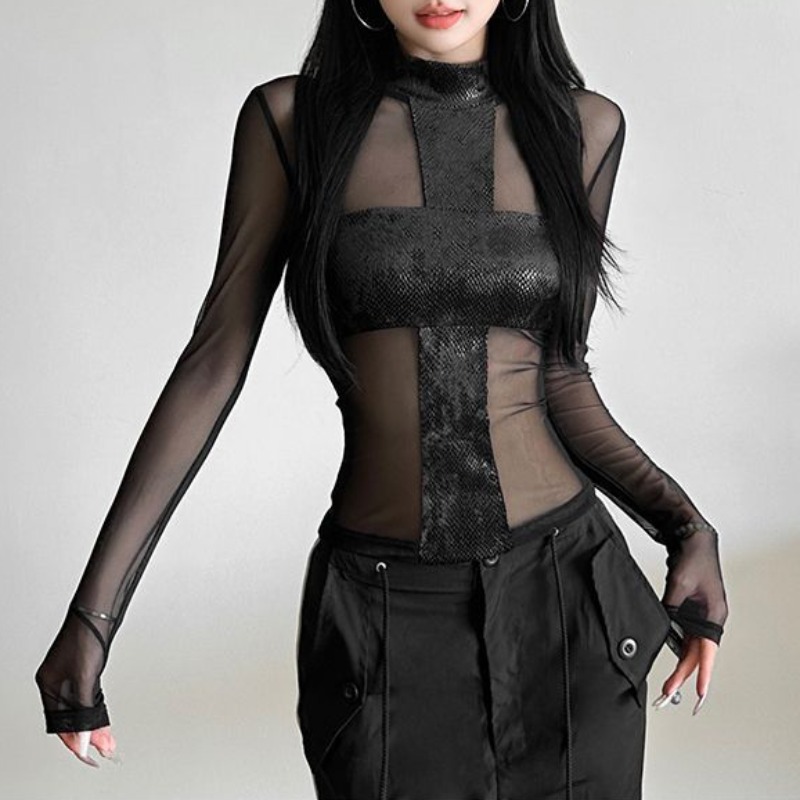American Style Mesh Long Sleev - Blouse Off Shoulder reseña y precio