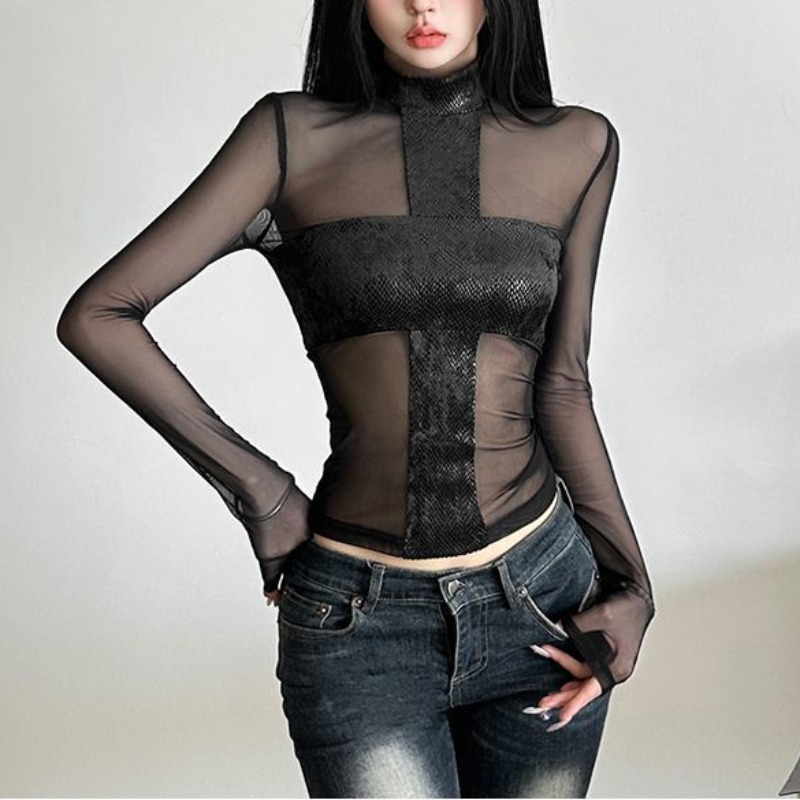 American Style Mesh Long Sleev - Blouse Off Shoulder reseña y precio