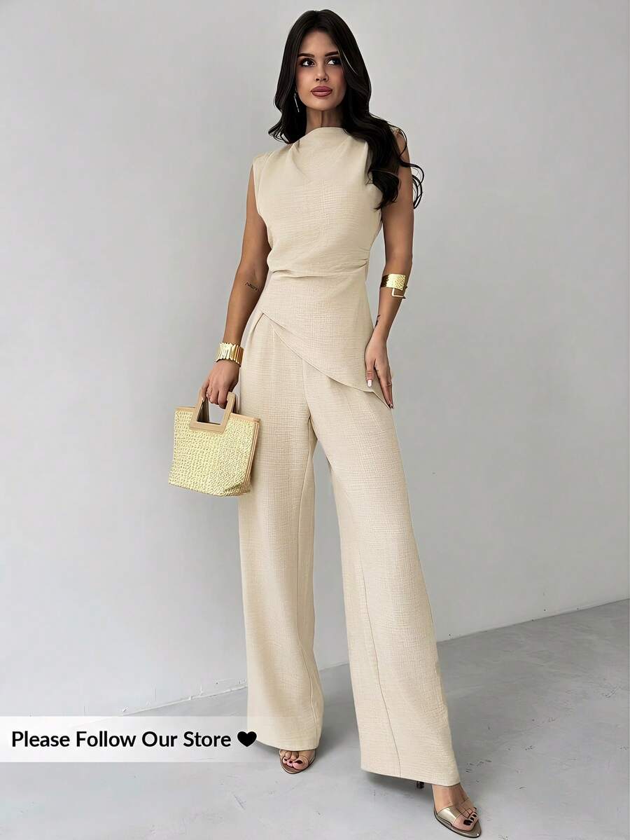 Sleeveless Asymmetric Ruched W - Linen Pant Wide reseña y precio