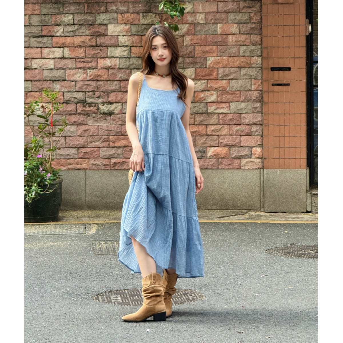 Elegant Blue Plaid Cotton Line - Linen Dress Wrap reseña y precio