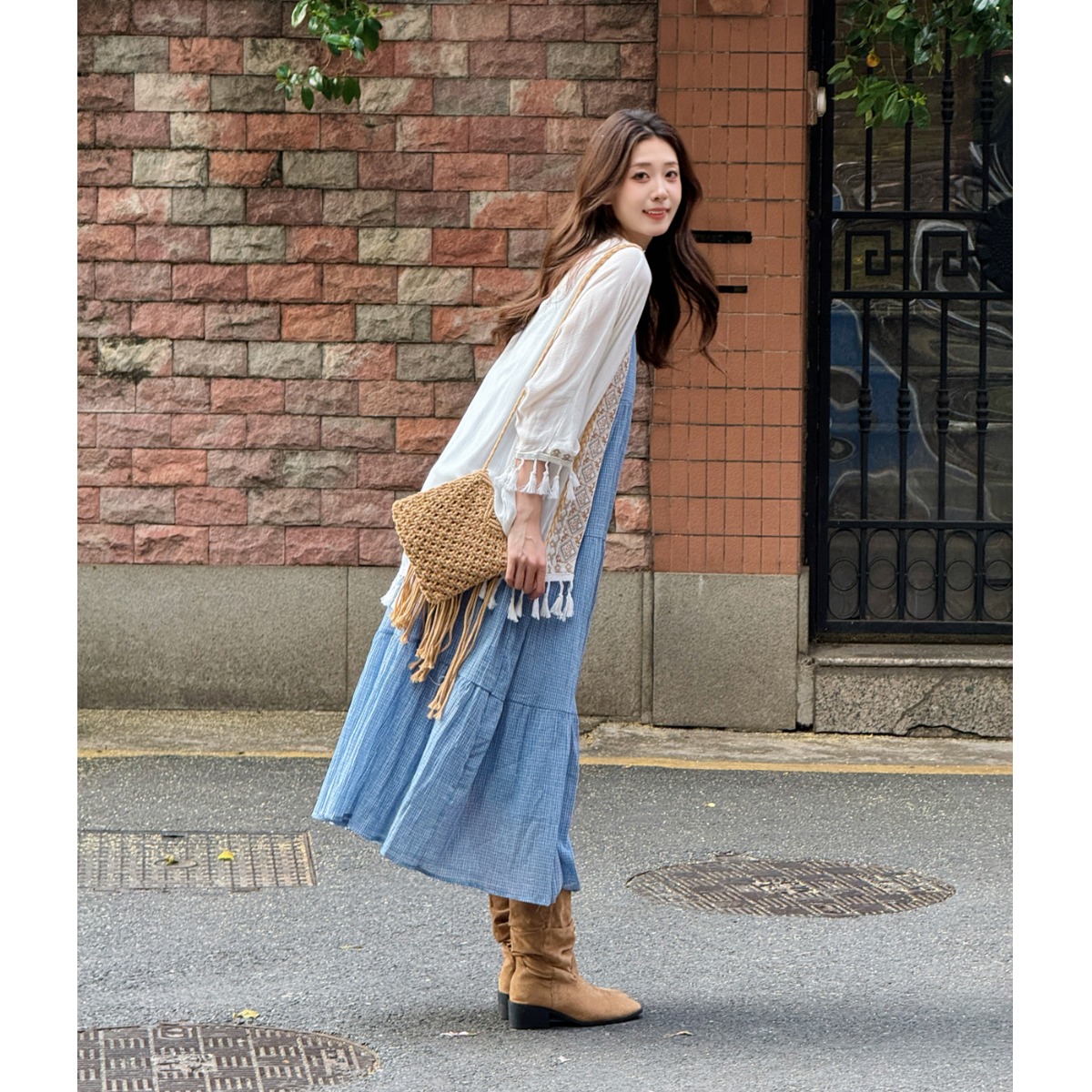 Elegant Blue Plaid Cotton Line - Linen Dress Wrap reseña y precio
