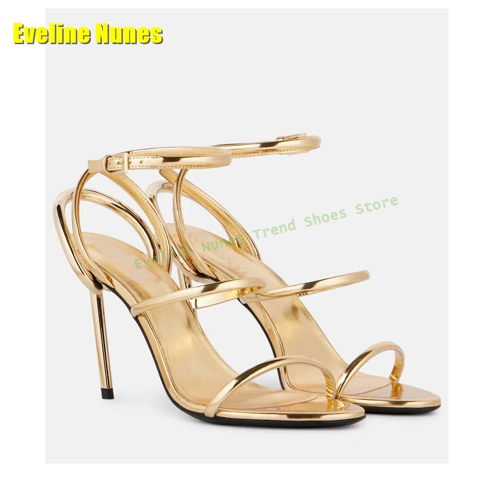 Golden Strappy Metallic Leathe - Sandal Strappy Heeled reseña y precio