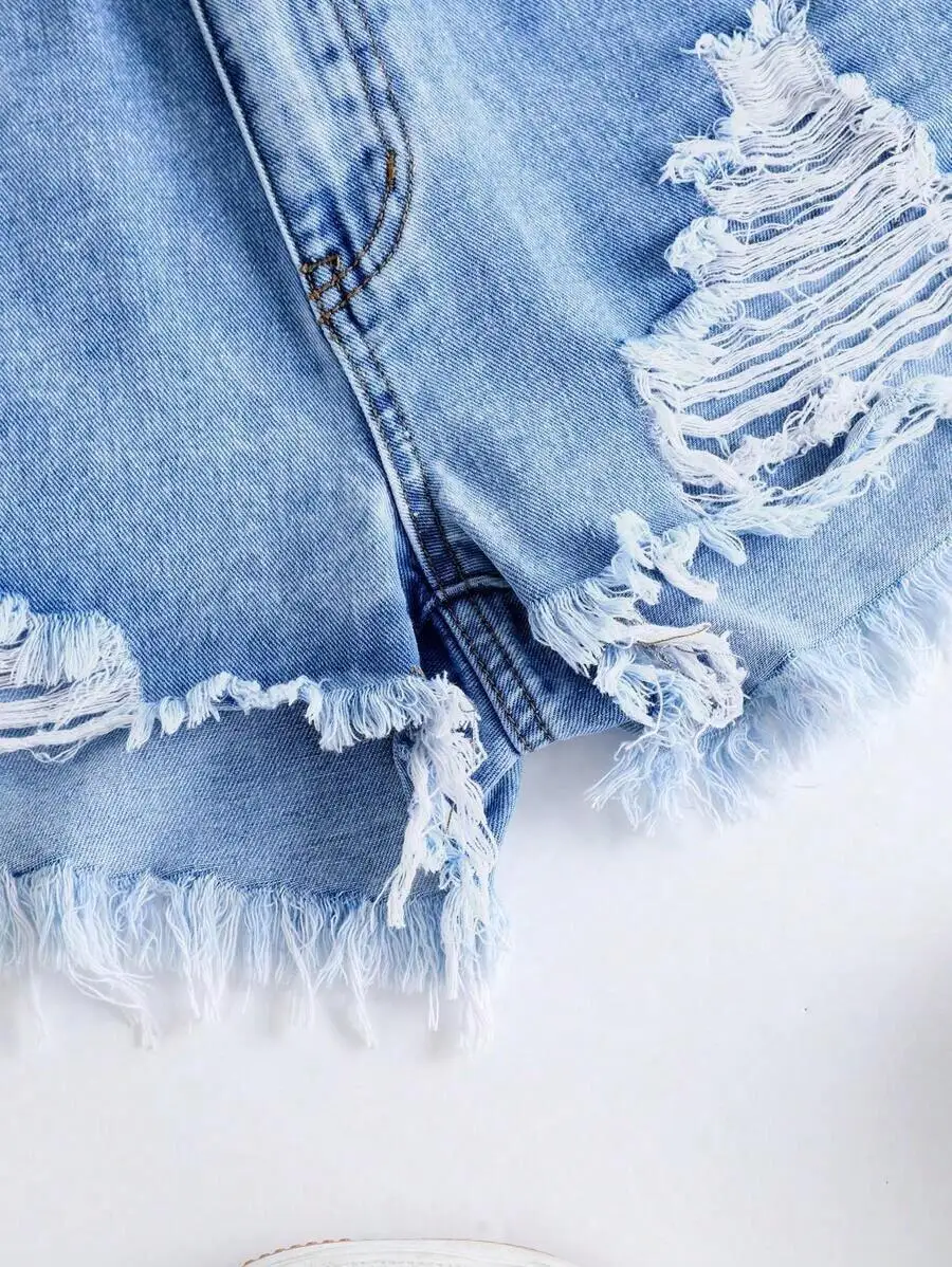 Womens Distressed Denim Shorts - Shorts Denim Frayed reseña y precio