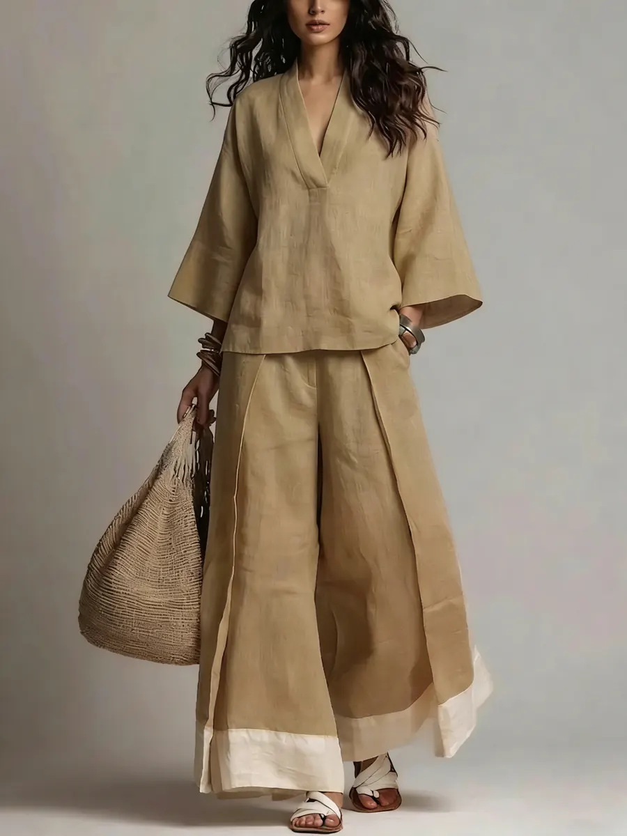 Summer Women V-neck Cotton Lin - Linen Pant Wide reseña y precio
