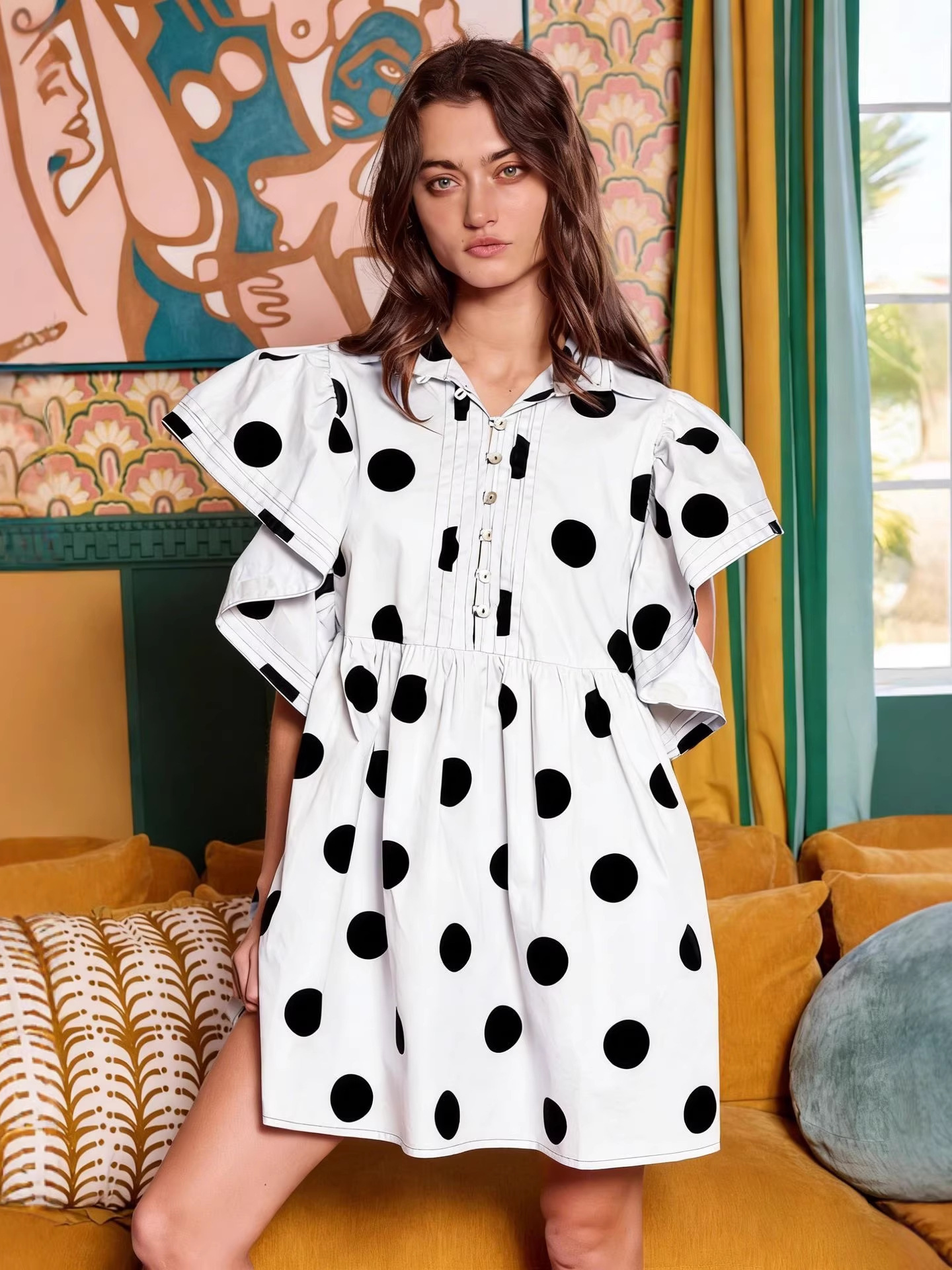 Spring Summer Polka Dot Print  - Blouse Off Shoulder reseña y precio