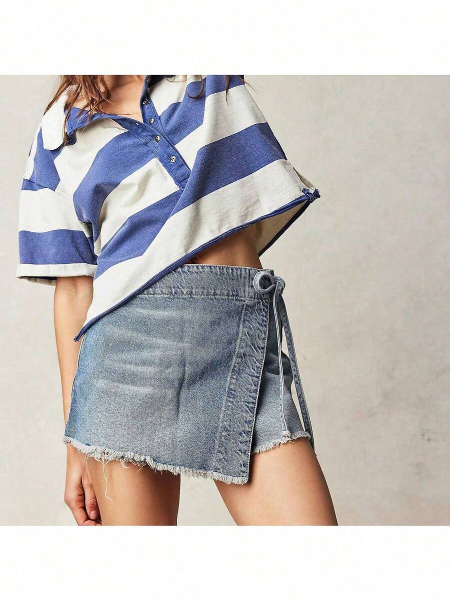 Women Denim Wrap Skort High Wa - Shorts Denim Frayed reseña y precio