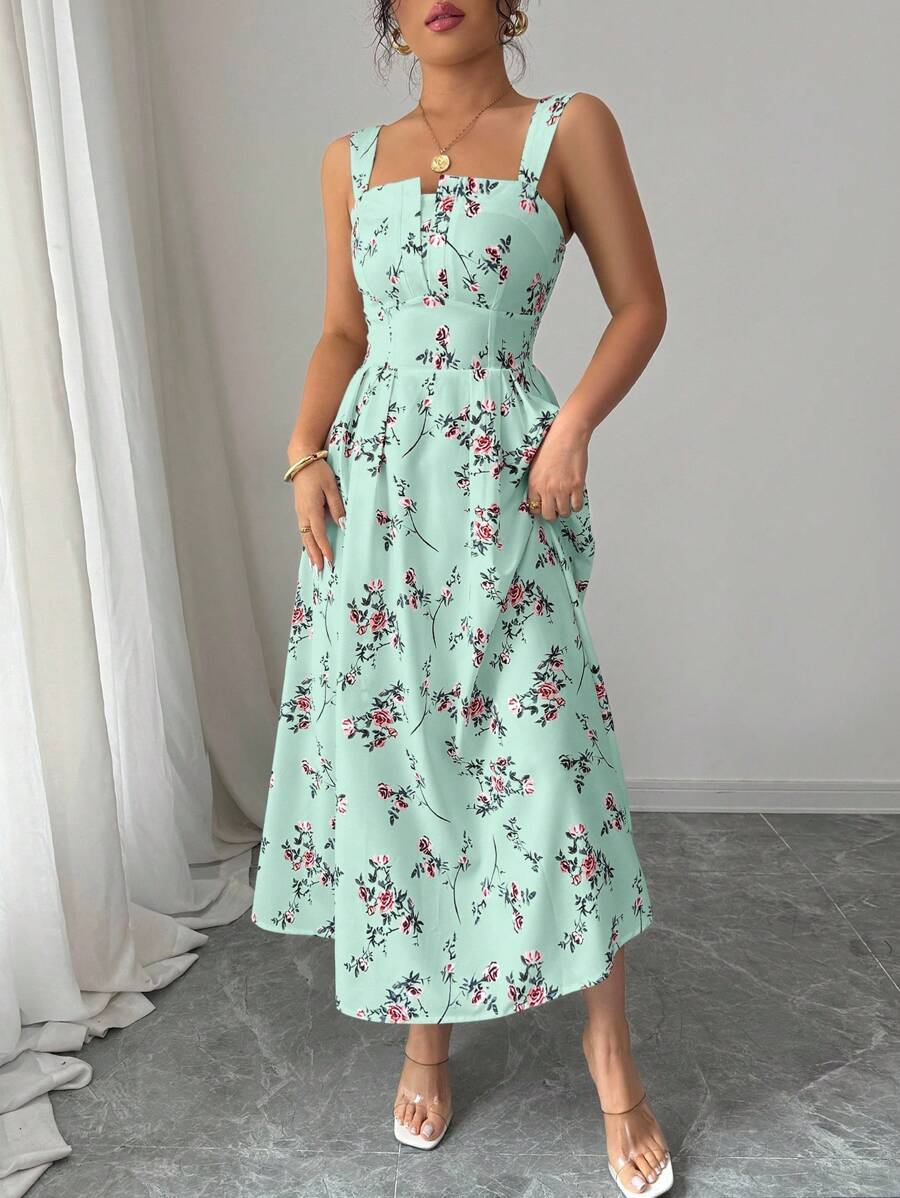 Mint Green Floral Midi Dress W - Midi Skirt Floral reseña y precio