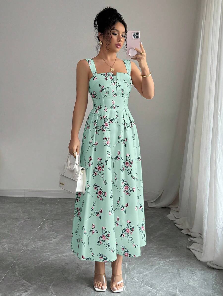 Mint Green Floral Midi Dress W - Midi Skirt Floral reseña y precio