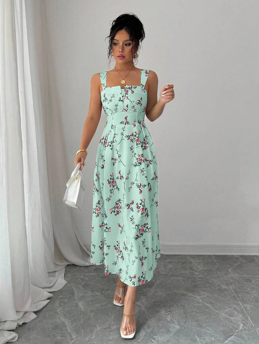 Mint Green Floral Midi Dress W - Midi Skirt Floral reseña y precio