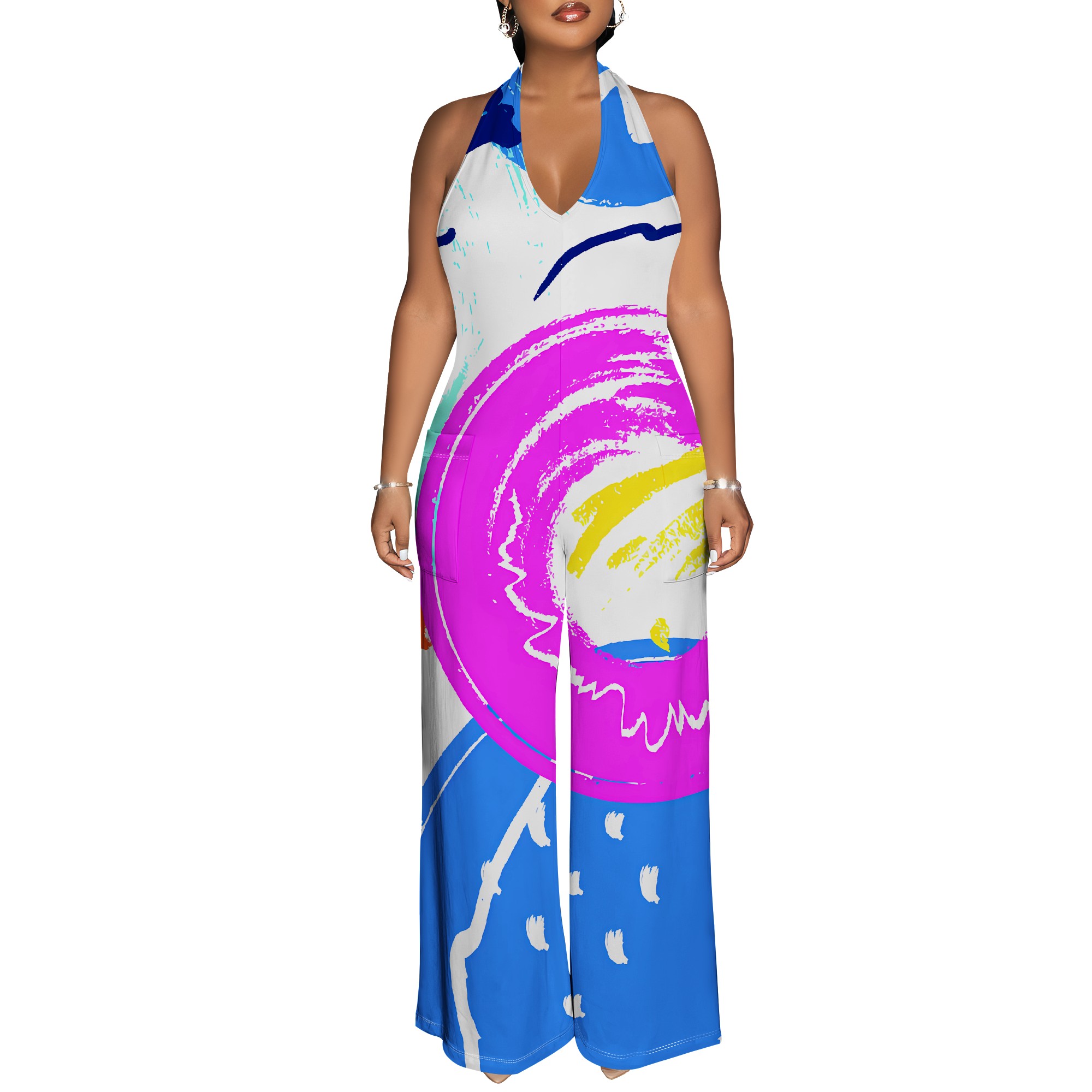 Bold Abstract Brushstroke Halt - Maxi Dress Halter reseña y precio