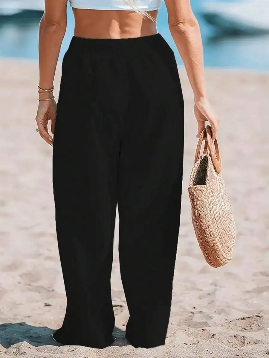 Women High Waist Loose Wide Le - Linen Pant Wide reseña y precio