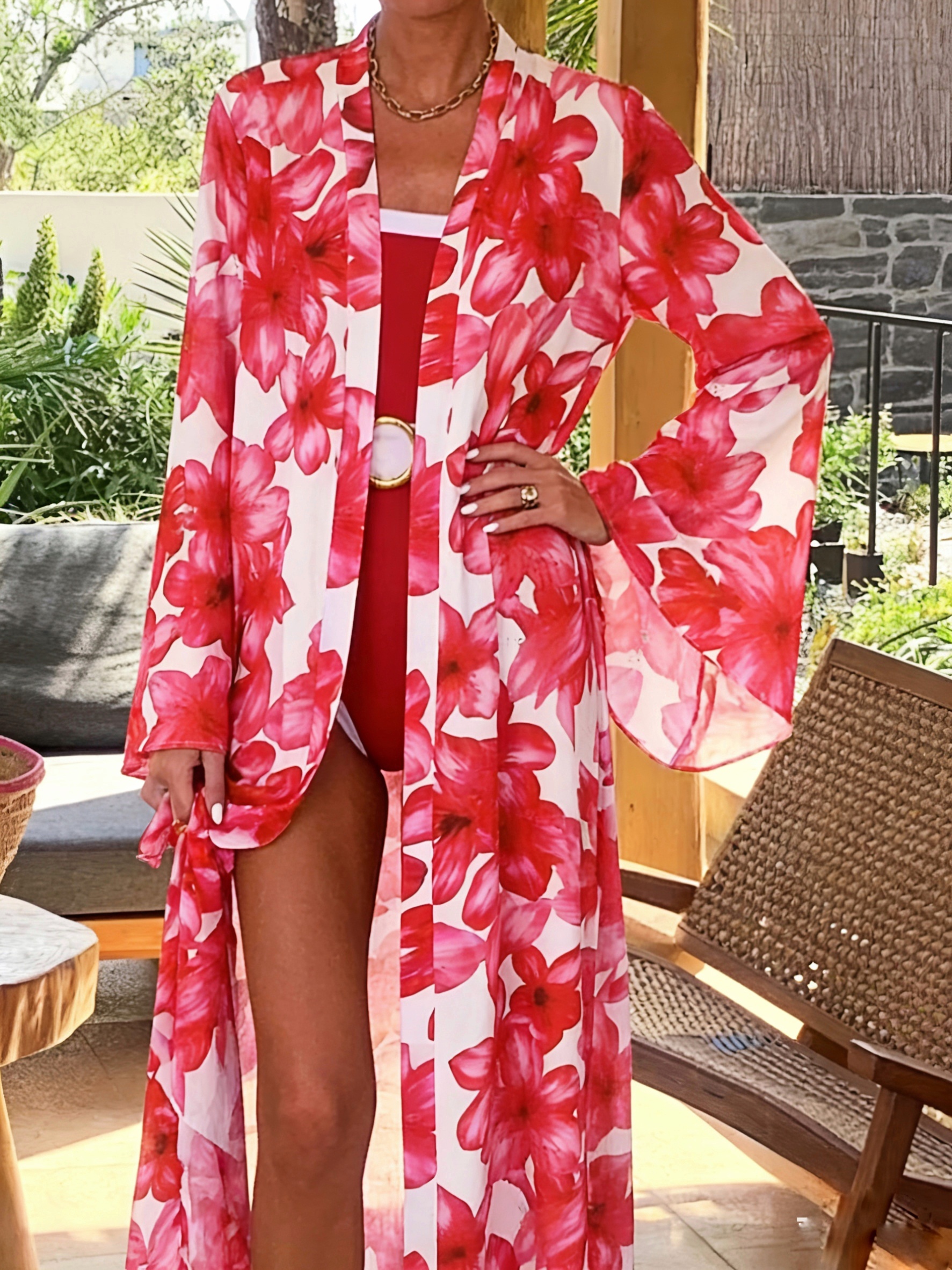 Women's Red Floral Kimono Robe - Kimono Sheer Floral reseña y precio