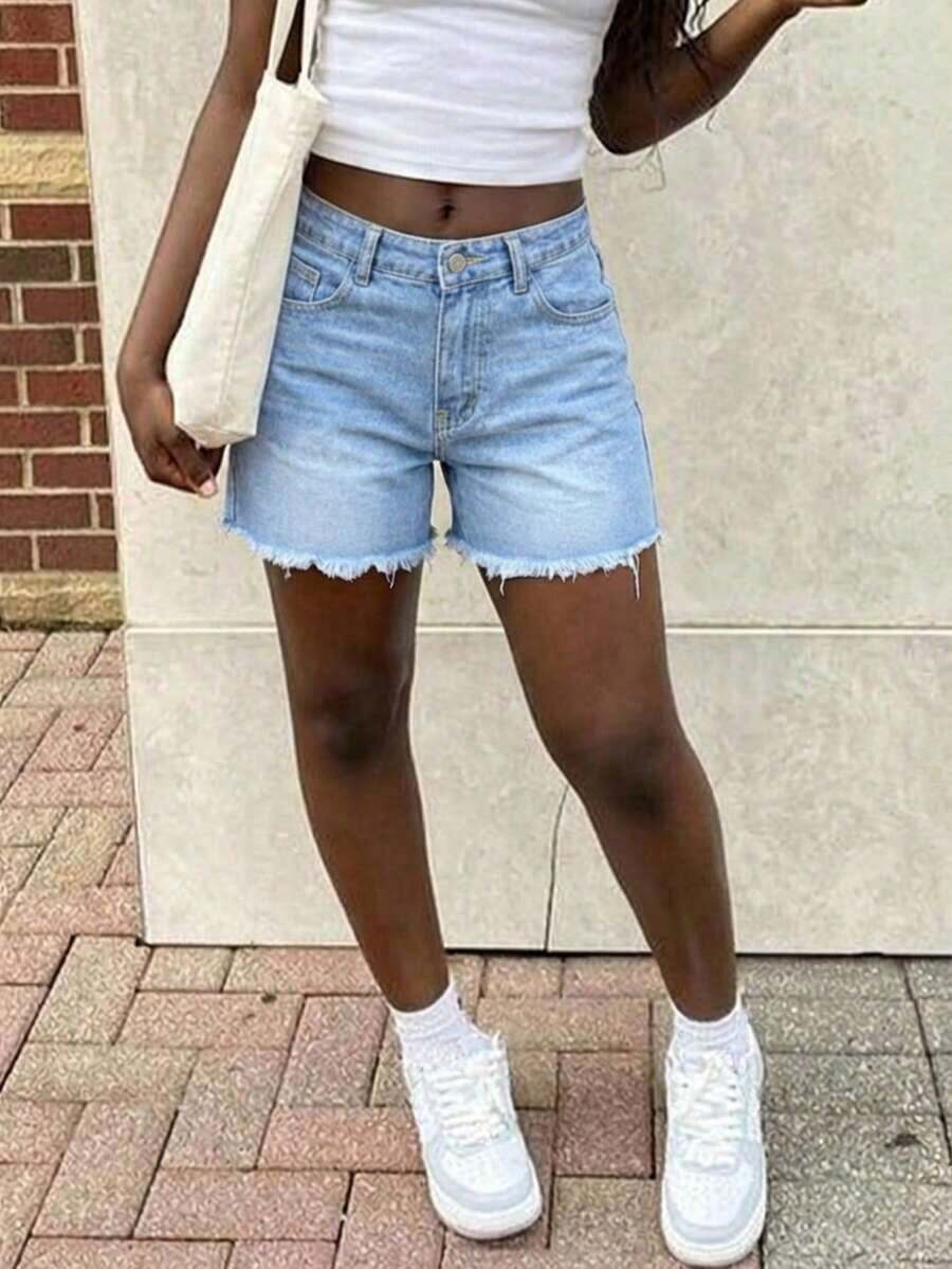 Womens High Waist Light Wash D - Shorts Denim Frayed reseña y precio