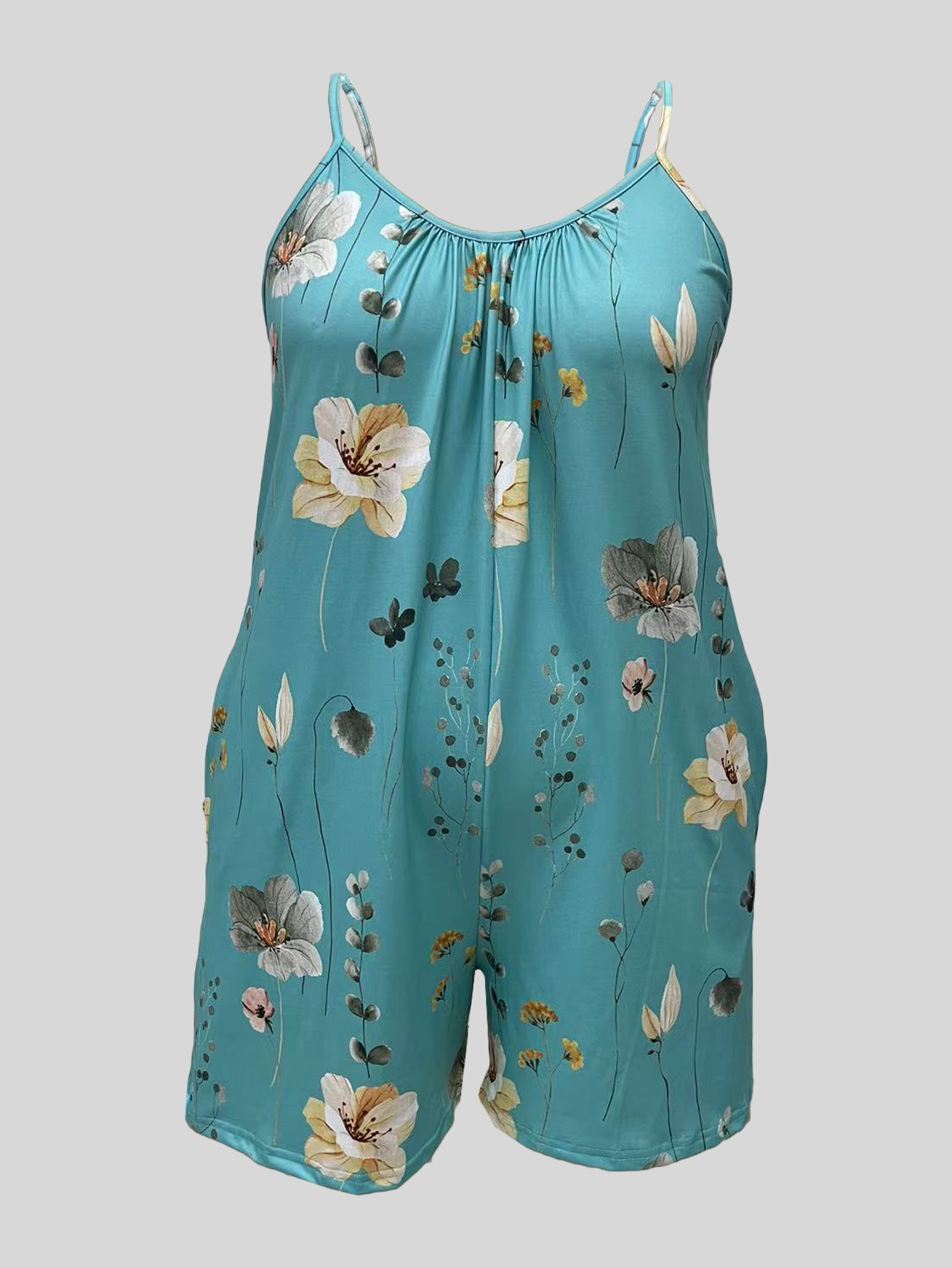Plus Size Allover Print Cami R - Romper Floral Print reseña y precio