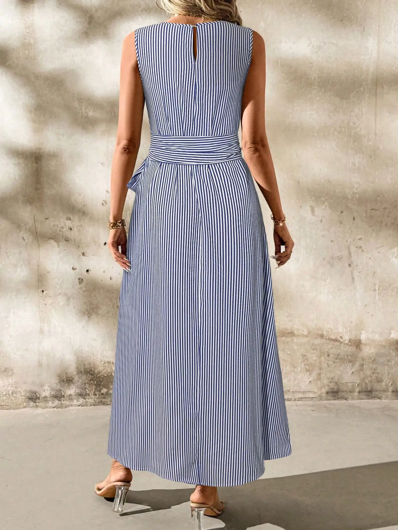 Women's Blue White Stripe Slee - Linen Dress Wrap reseña y precio